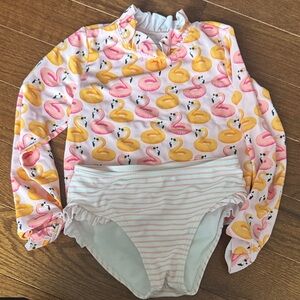 Janie and Jack Pink and Yellow Swan Rashguard Set
